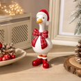 thumbnail image 3 of Christmas Duck Figurine with Red Santa Hat and Plaid Scarf, White Resin, for Living Room Table, Holiday Decoration, 3 of 3