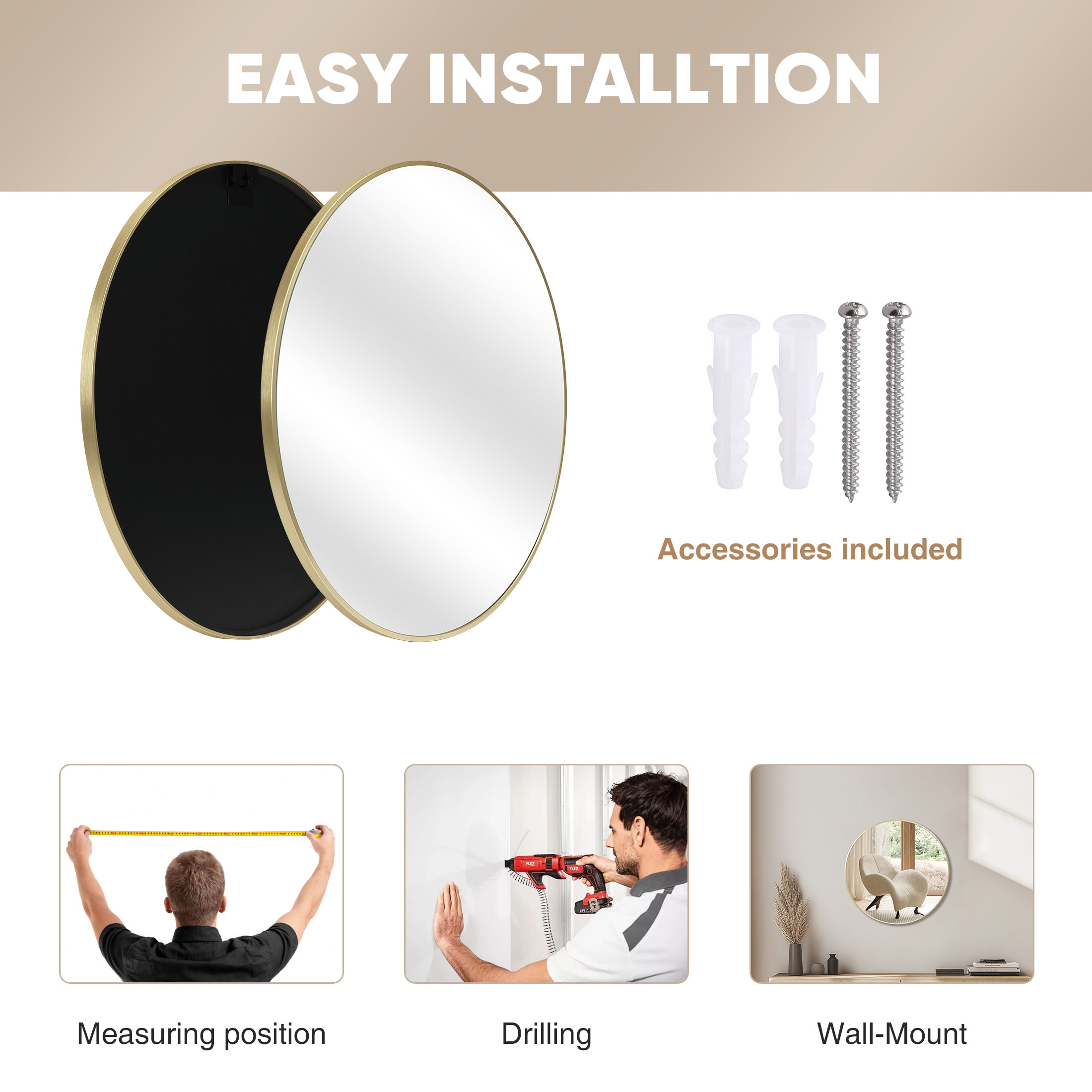 Edx 24 Round Wall Mirror, Gold photo 4