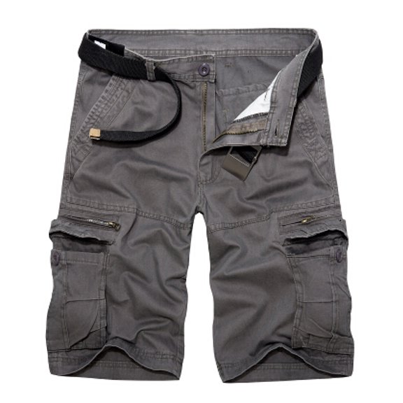 Summer Mens knee Length Cotton Army Cargo Shorts Men Casual Shorts multi-pocket loose shorts Bermuda Trousers dropshipping (Dark grey,32)