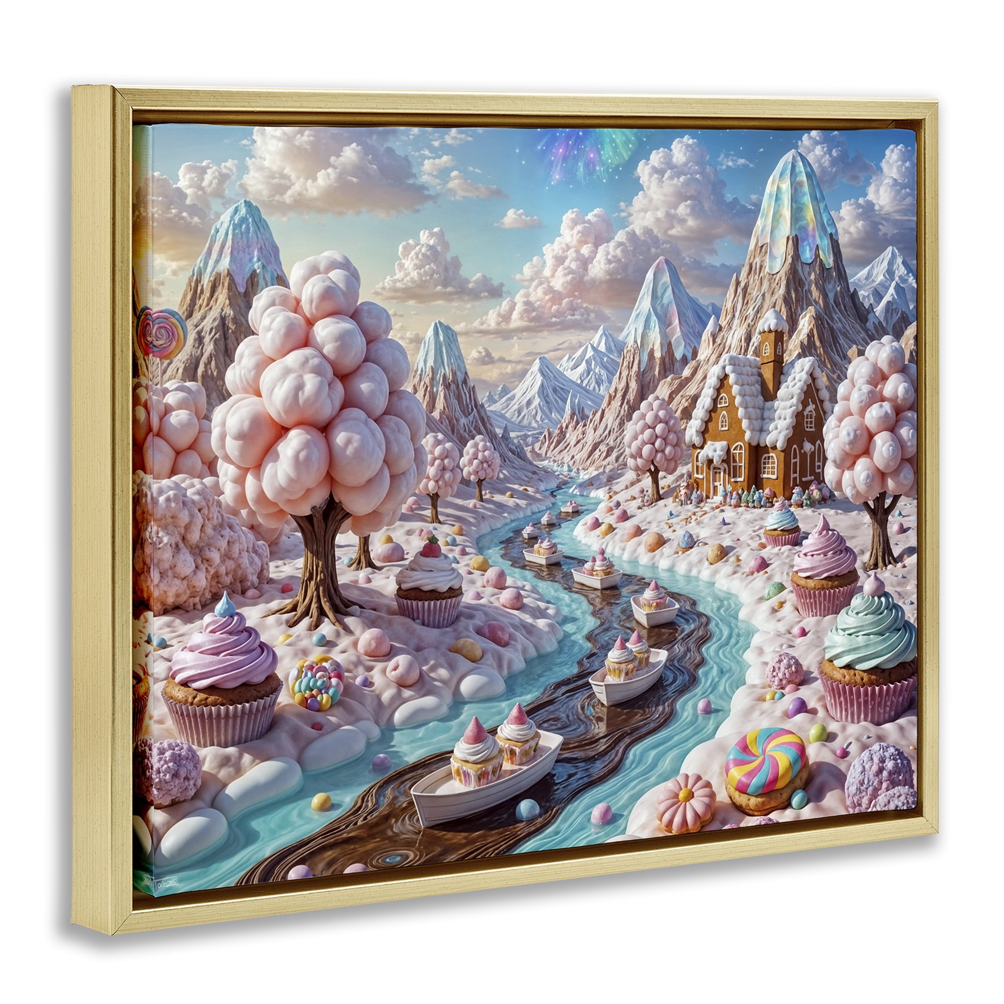 Stupell Industries Dreamlike Candy Land Whimsy Gold Framed Floater Canvas Wall Art, design by Tabz Jones