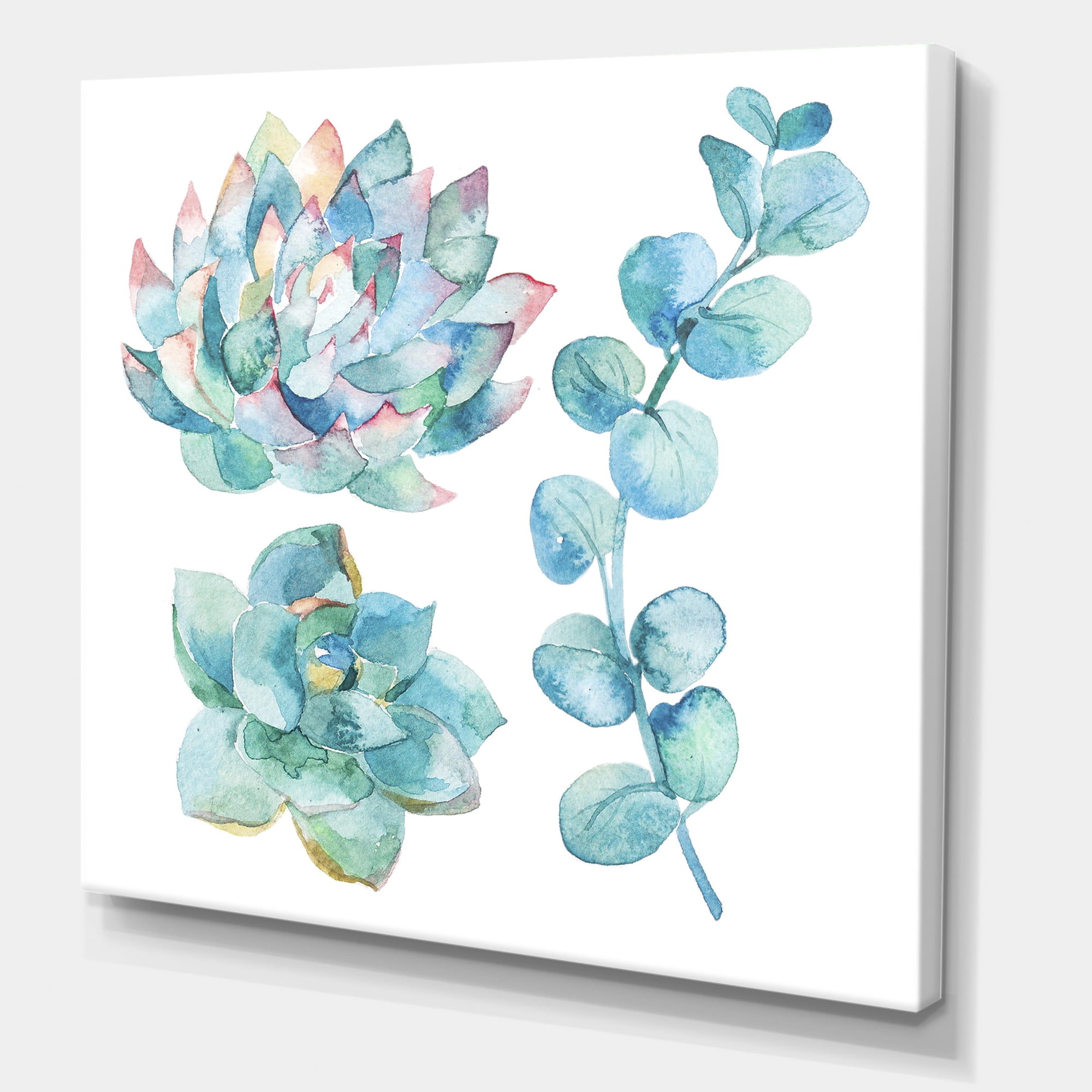 Designart ' Succulents and Eucalyptus Leaves ' Traditional Canvas Wall Art Print
