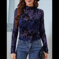 thumbnail image 4 of Blusa de Larga con Encaje y para Mujer, con Estampado Floral, Transparente, Cuello Alto, Ideal para Fiestas y Clubes Nocturnos Azul Marino XXL, 4 of 9