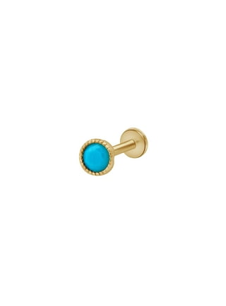 Turquoise Flat Back Labret Stud Earring 4mm Bezel Set 4mm 16g 1/4 / Bronze