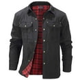 thumbnail image 4 of Hinvhai Mens Flannel Lined Shirt Jacket Lightweight Snap Button Western Jacket Rugged Outdoor Cowboy Shirts Jackets Black 6(M), 4 of 5