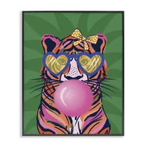 Stupell Industries Glam Tiger Bubble Gum Animals Painting Black Framed Art Print Wall Art, 24 x 30