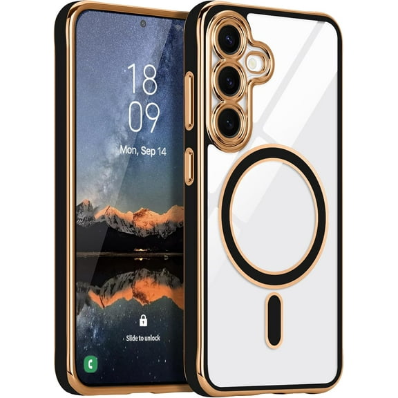 MYKOMI Magnetic Compatible with Samsung Galaxy S25 Plus/S24 Plus Case [Compatible with MagSafe] Full Camera Lens Protector Luxury Plating Soft Clear Silicone Cover for Women Men Shockproof Phone Case