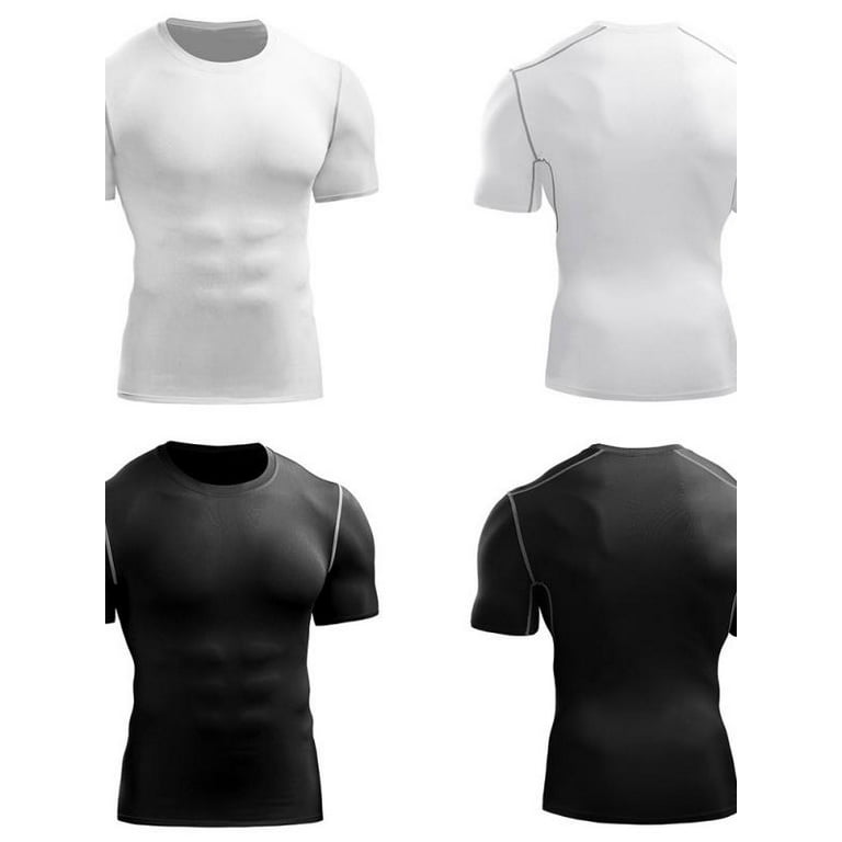 Mens Sports Compression Shirts Short Sleeve Base Layer Tops Athletic  Workout T-Shirts,Round Neck Cool Dry Lightweight Performance for Boys Gym  Running