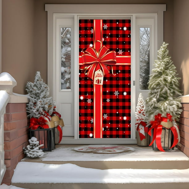 Christmas Doorway Frame Santa Claus Garden Decor Door Scene Photo Curtain Door Hanging