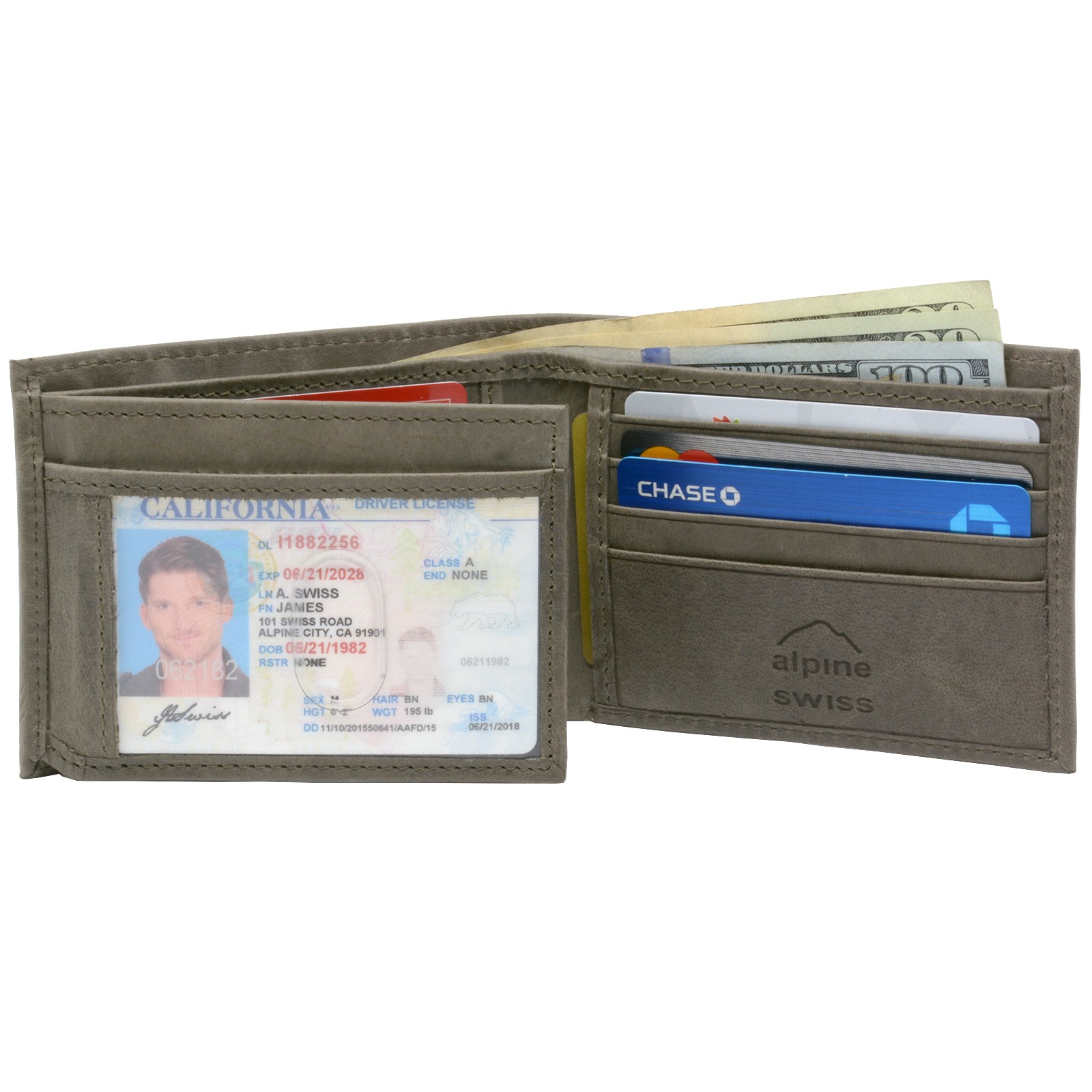 Alpine Swiss Mens Wallet Real Leather Bifold Trifold Hybrid Foldout ID Card Case - image 2 of 4