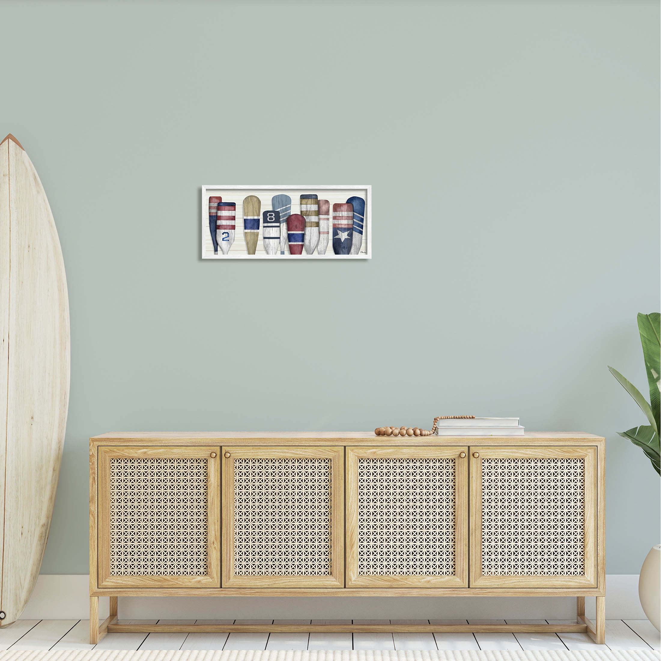Stupell Industries Port Oars Vintage Americana Patterns Graphic Art White Framed Art Print Wall Art, Design by Paul Brent