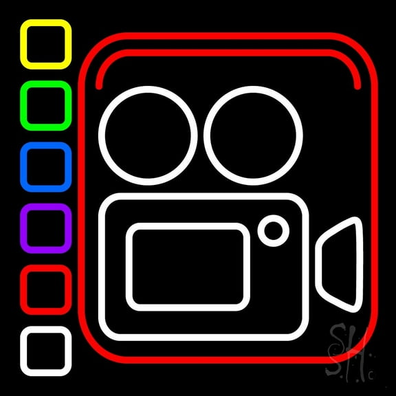 Film Camera LED Neon Sign 16 x 16 - inches, Clear Edge Cut Acrylic Backing, with Dimmer - Bright and Premium built indoor LED Neon Sign for Computer & Electronics store decor.