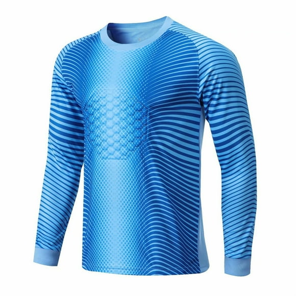 ranrann Kids Boys Soccer Jersey Long Sleeve Goalkeeper T-shirts Protective Sponge Pad Football Team Training Top Sky Blue B 22