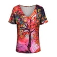 thumbnail image 2 of DYMADE Womens Multi Color Tree Printed V Neck Short Sleeve Casual Tops Shirt, 2 of 6