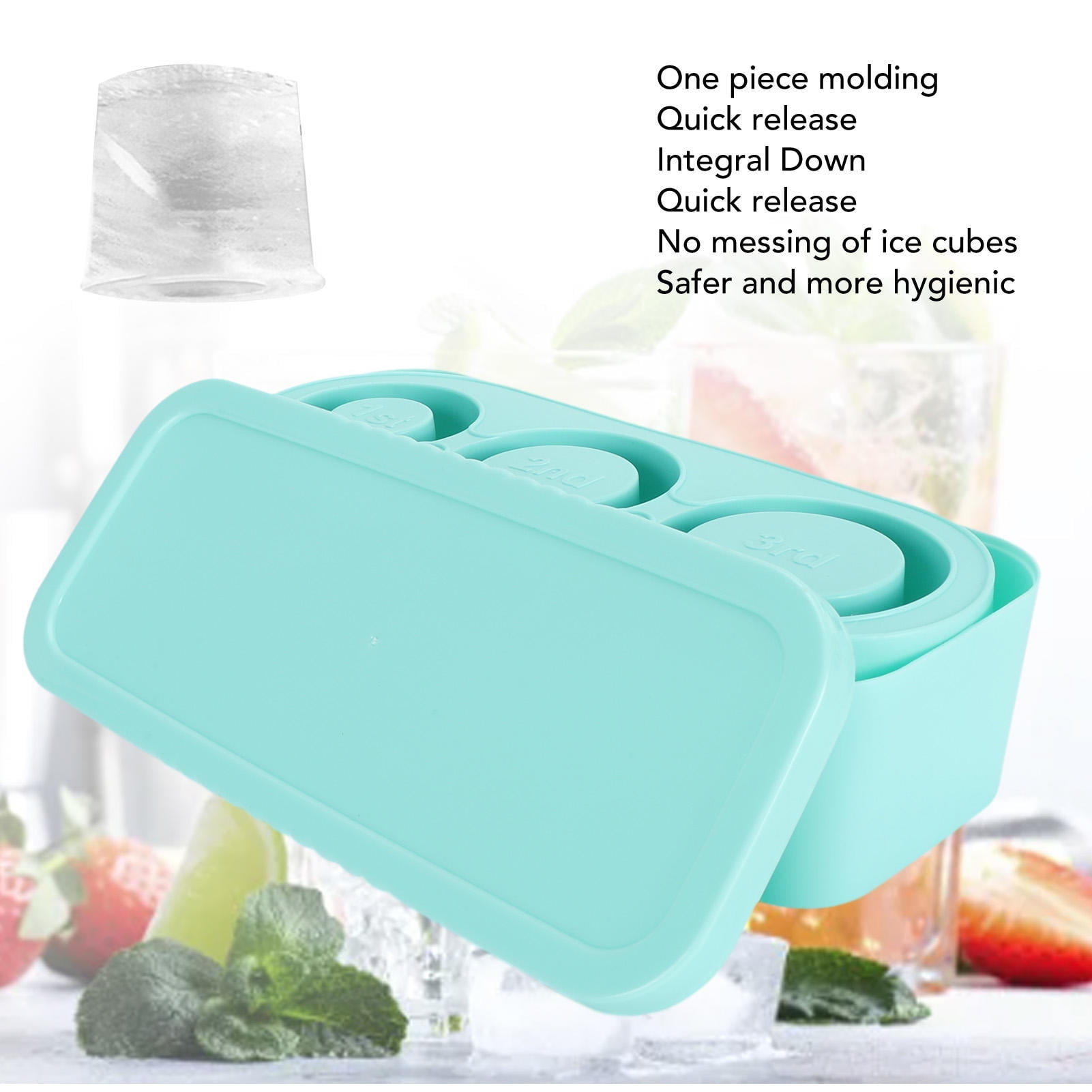 Suodoka Eco‑Friendly Silicone Ice Cube Tray – 3‑Size Cylindrical Cubes with Lid & Bin for Freezer, Coffee & Cocktail
