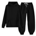 thumbnail image 3 of BRGZLK Girls Sweatsuit Sets Fall Clothes 2026 Casual Comfort Solid Color Long Sleeve Hooded Pollover Sweatshirt and Wide Leg Sweatpants Tracksuit Teen Trendy Clothes Black 6-7 Years, 3 of 8