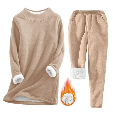 

JNGSA Women s Pajamas Set Soft Comfy Lounge Sets Long Sleeve Top and Pants Pjs Thermal Loungewear 2 Piece
