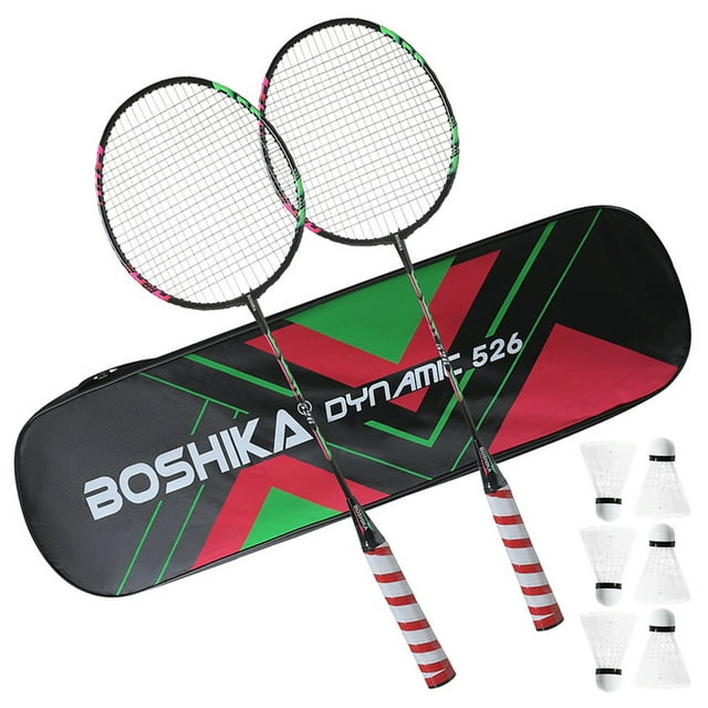 Graflsoa Lightweight Dual Badminton Racket Set with 6 Shuttlecocks & Carry Bag - Red/Blue, Iron Alloy, 600g, 67cm - Perfect for All Skill Levels