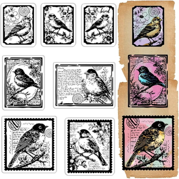 Bird Rubber Stamps Silicone Clear Stamp Sheets Retro Vintage Cute Animal Flower Transparent Stamp Seals Sheets for DIY Handmade Journaling Card Scrapbooking oto Album Notebook Decorations
