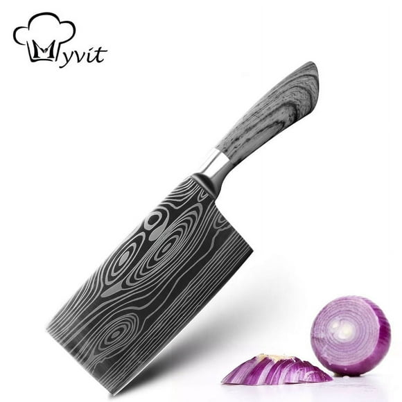 Kitchen Knife 7" Chinese Meat Cleaver Stainless Steel Chef Knives Damascus Laser Knife for Vegetables Utility Meat Slicing Boning Knives,Gray
