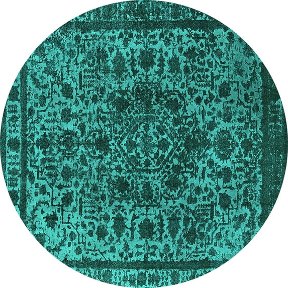 Ahgly Company Indoor Round Oriental Turquoise Blue Industrial Area Rugs, 4' Round