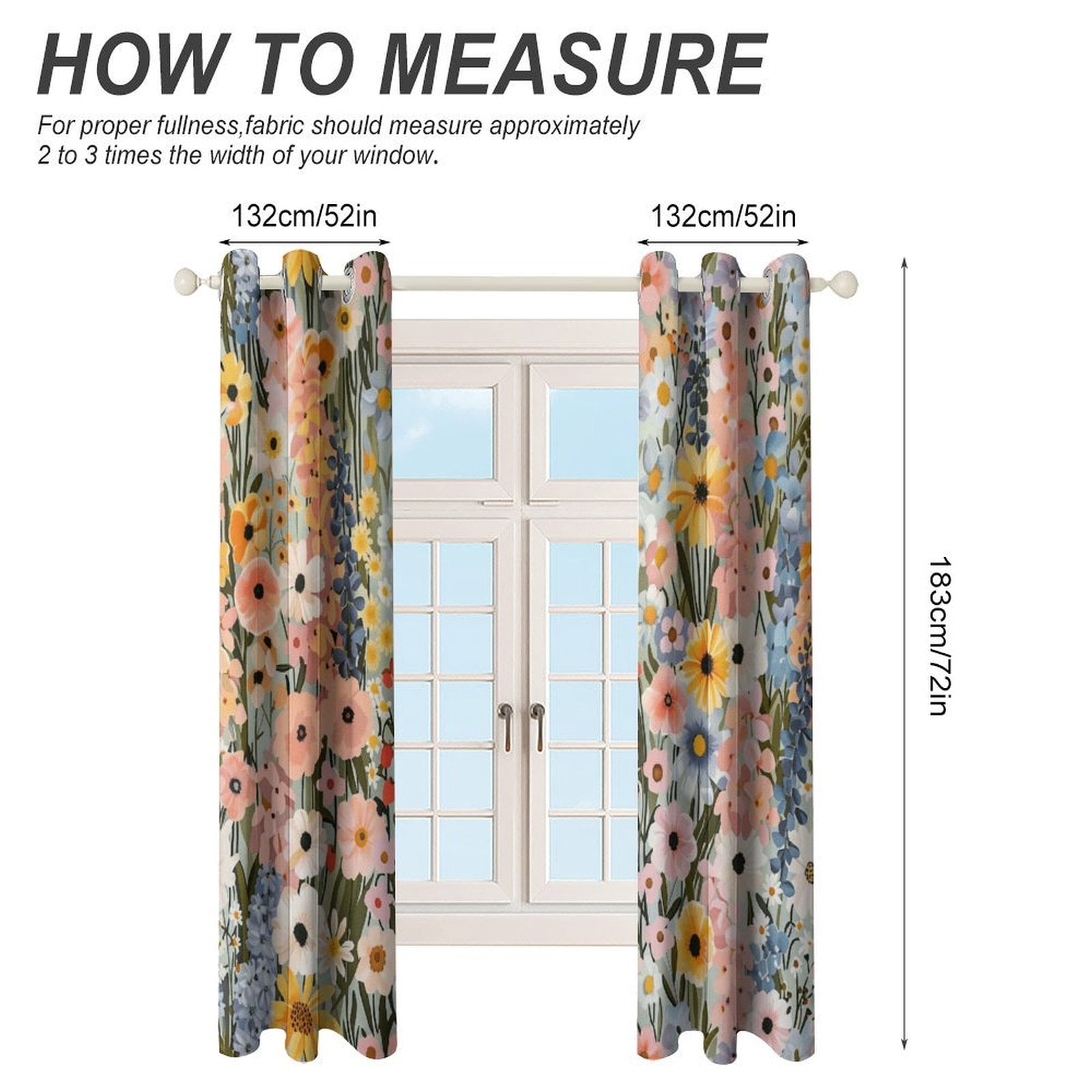 Floral Colorful Flower 2 Panel Curtain Set, Watercolor Painting Window Treatment Living Room Bedroom Decor