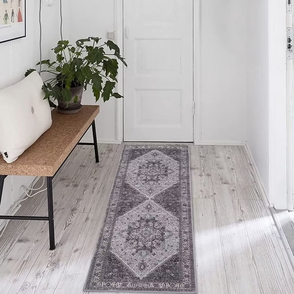 ZACOO 2'x6' Vintage Gray Hallway Runner Rug Long Carpet Bedside Living Room Kitchen Runner Rug Oriental Traditional Persian Anti-Slip Runner