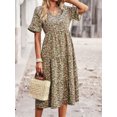 thumbnail image 2 of Lumento Women Midi Dress V Neck Sundress Floral Print Swing Dresses Boho Short Sleeve Green L, 2 of 5