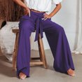 thumbnail image 1 of Pantalones Anchos Pantalones de pierna ancha informales para mujer con cordones, pantalones largos de verano a la moda (púrpura L) Kuymtek para Mujer Púrpura T L, 1 of 6