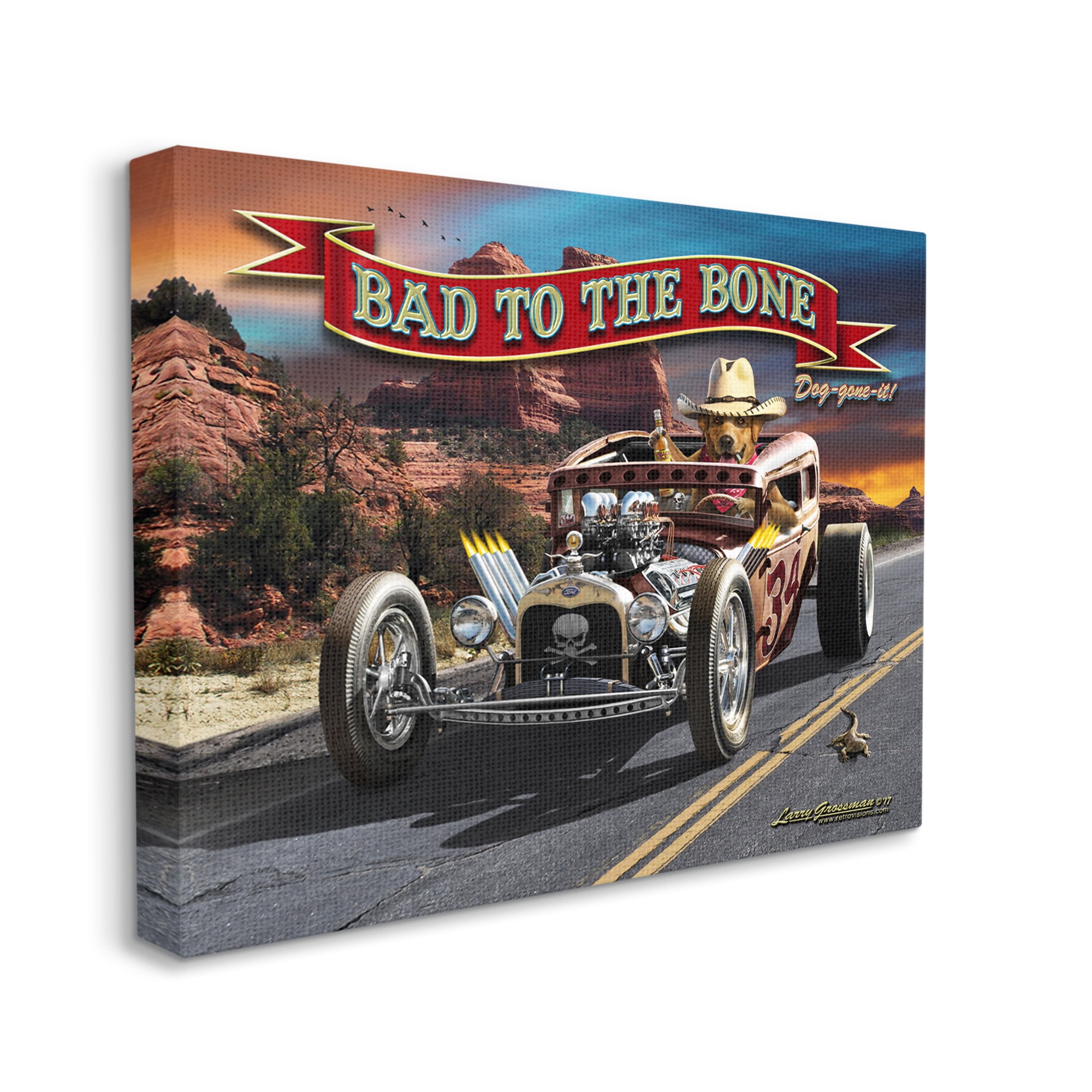 Stupell Industries Bad to the Bone Dog Transportation Painting Gallery Wrapped Canvas Art Print Wall Art, 30 x 24