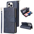 thumbnail image 1 of SaniMore for iPhone 14 Pro Max (6.7" 2022) 3 in 1 Case, Zipper Purse Cover + Card Slots +  Kickstand + Detachable Lanyard Comprehensive Protective Shockproof Anti-drop Shell, Blue, 1 of 8