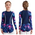 thumbnail image 1 of Eandarui Maillot de Bain 2 Pcs pour Filles Manches Longues Patchwork Imprimé Fleuri avec Short Violet 100, 1 of 6