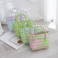 thumbnail image 7 of Colorful Woven Plastic Tote Bag, Beach Bag with Handles, Large Capacity Shopping Bag, Gift Bag for Women Girls, Unique Design Green, 7 of 7