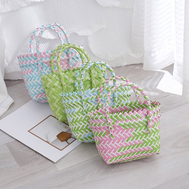 Cesta Tejida de Plástico Colorida para Almacenar Repollo | 19 X 10 X 25 Cm | Verde, Rojo, Rosa y Azul | Diseño de Celosía Resistente con Gran Capacidad para Uso Diario