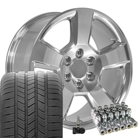 OE Wheels CV76 20 Inch Rims and Tires Fit Tahoe Style 6x139.7 20x9 Polished - Hollander 5652 - Eagle LS-2 275/55-20 (Set of 4)