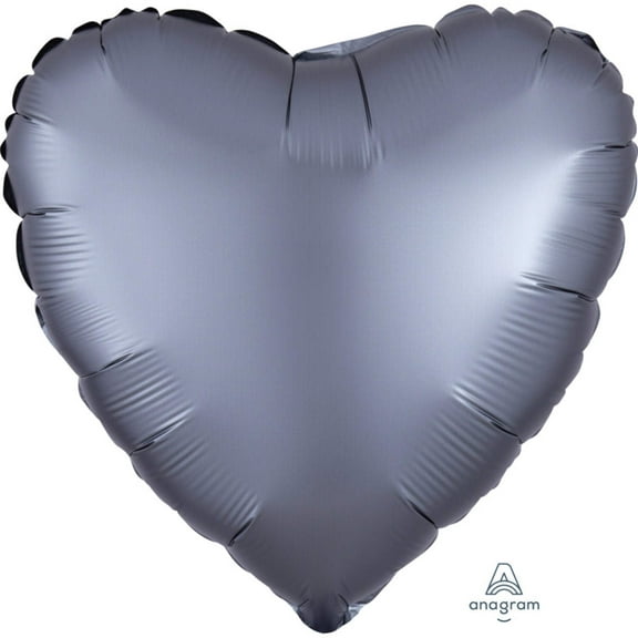 18 inch Heart - Satin Luxe Graphite Anagram Foil Mylar Balloon - Party Supplies Decorations