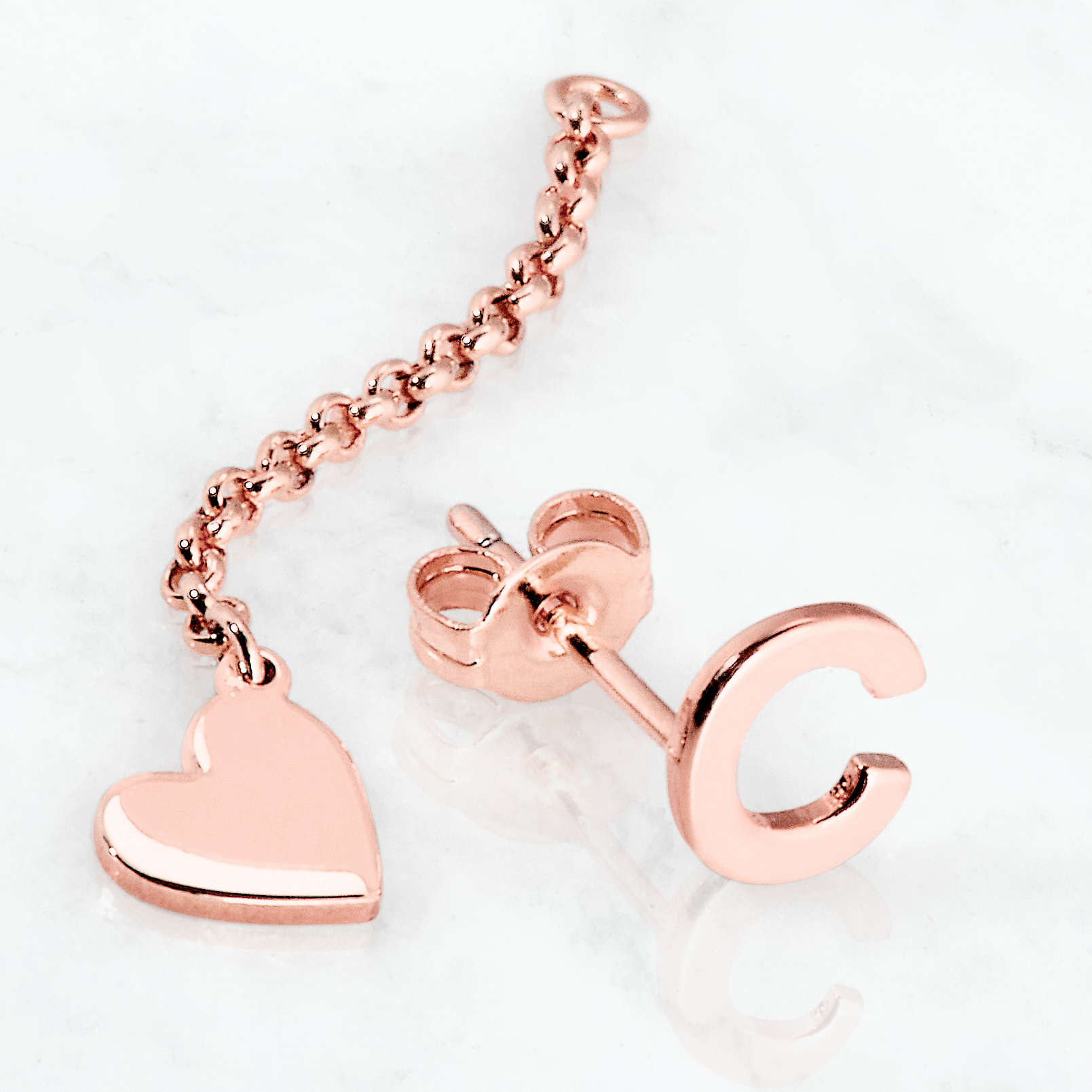 Personalized Planet Women's Initial Earring with Heart Dangle Button Drop Earrings