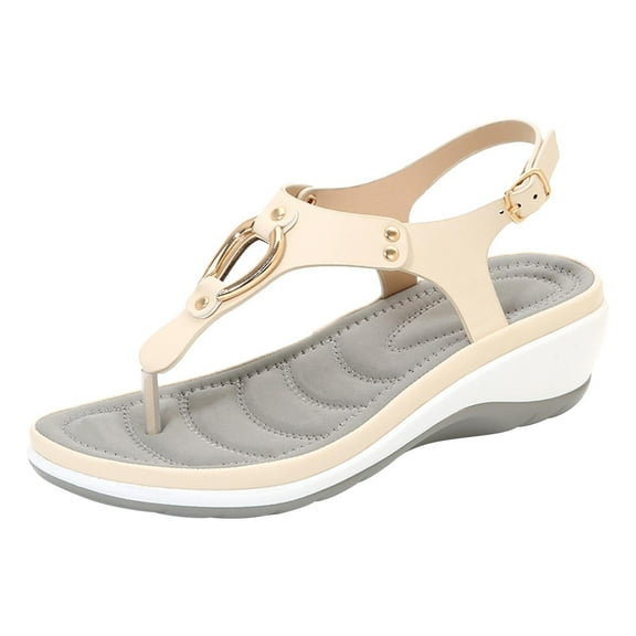 New Sandals Women's Metal Buckle Beach Sandals Women's Wedge Heel Fashion Casual Women's Sandals