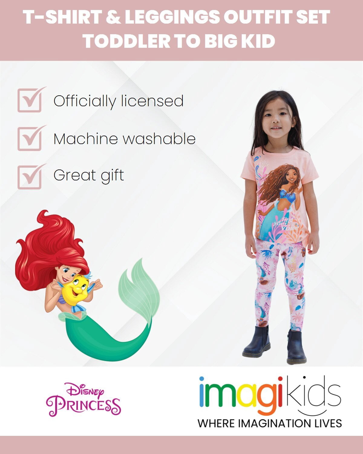 Disney Princess Little Mermaid Ariel Toddler Girls T-Shirt and Leggings Outfit Set Pink / Multicolor 4T