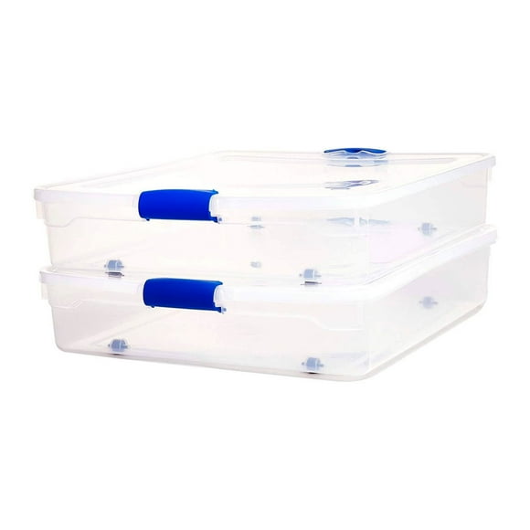 Homz 56 Qt Underbed Secure Latch Clear Plastic Storage Container, (2 Pack)