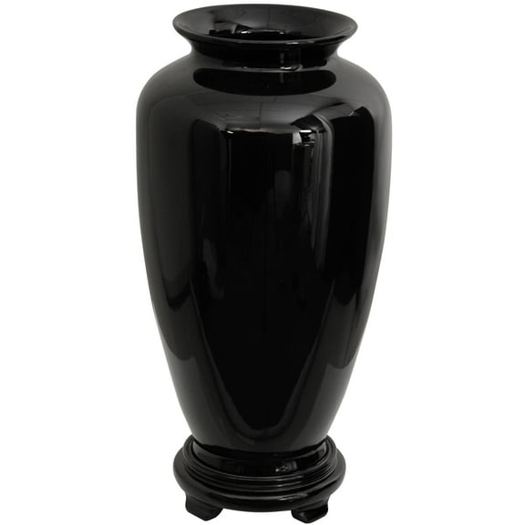 Oriental Furniture 14" Solid Black Porcelain Tung Chi Vase, decorative item, oriental design, any occasion, any room