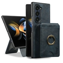 for Samsung Galaxy Z Fold 7 Case with Credit Card Holder, for Samsung Galaxy Z Fold 7 Phone PU Leather Case Wallet for Women Wallet Finger Ring Magnetic Detachable 2-in-1 for Men - Blue