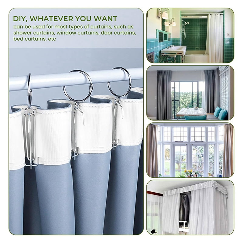 2X Curtain Pleat Tape, 10 Meters/11 Yards Pleater Tape for Curtains with 60 Pcs 4 Prongs Curtain Pleat Hooks for Drapes