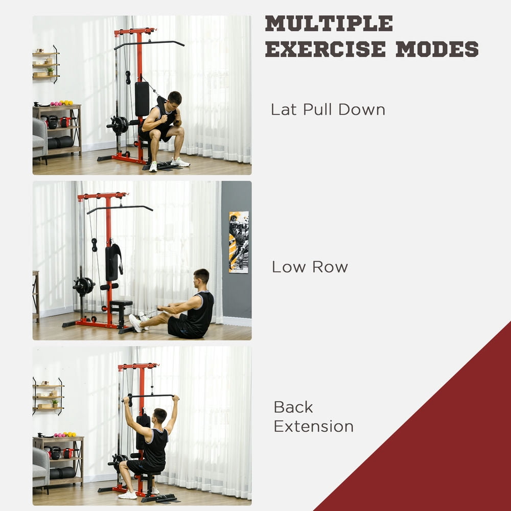 Spaco Cable Machine with High and Low Pulley Stations, Cable Row Machine with Adjustable Seat and Flip-Up Footplate, LAT Machine for Home Gym, Black