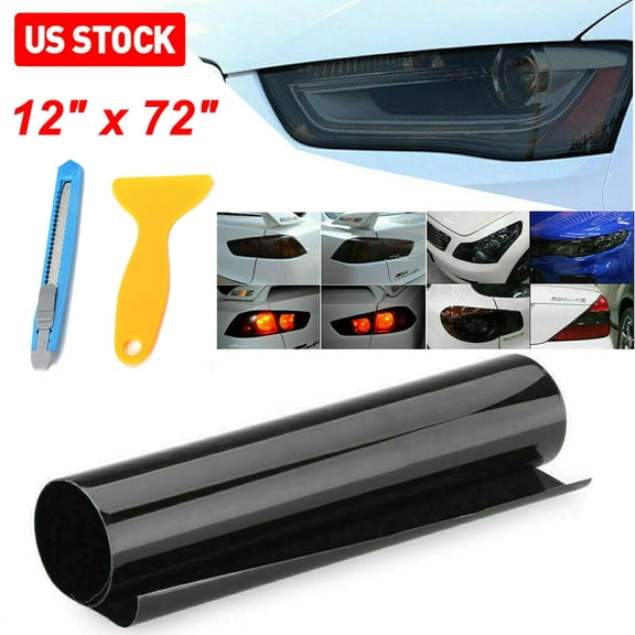 *12"x72" Gloss Dark Black Smoke Headlight Taillight Fog Light Tint Film Vinyl US
