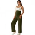 thumbnail image 6 of Amzcrzy Maternity Pants High Waist Over Belly Wide Leg Trousers Pants for Women with Pockets High Elastic Breathable Straight Leg Summer Pants for Pregnancy Beige M, 6 of 7