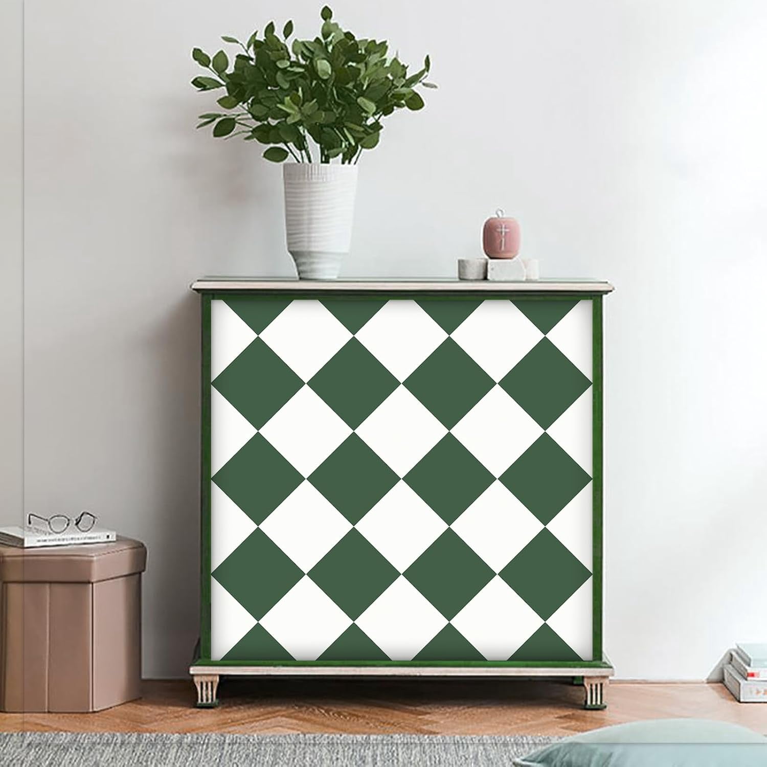 MORCART 20Pcs Peel and Stick Floor Tile, 7.87" x 7.87" Vinyl Flooring Waterproof DIY Flooring for Bathroom, Kitchen, Fireplace, Pet House, Stairs, Bedrooms, Wall White Green