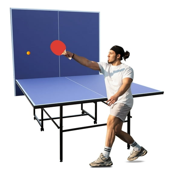 HooKung 9ft Table Tennis Table, Foldable Ping Pong Table sets, 0.5'' Thick for Indoor with Net, 2 Table Tennis Paddles and 3 Balls