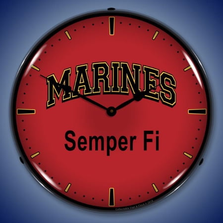 Collectable Sign and Clock Marines Semper Fi LED Lighted Premium Wall Clock