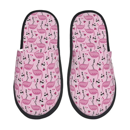 Balery Cute Watermelon Flamingo Slient Indoor Furry Fleece Comfort House Shoes Soft Non-Slip Home Shoes Cotton slippers House Slippers-- Medium
