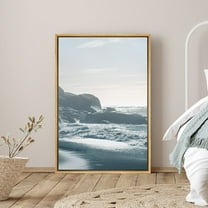 PixonSign Framed Canvas Wall Art Reef on Beach Coastal Landscape Photography Picture Print Blue and White Modern Art for Living Room, Bedroom, Office - 24"x36" Natural